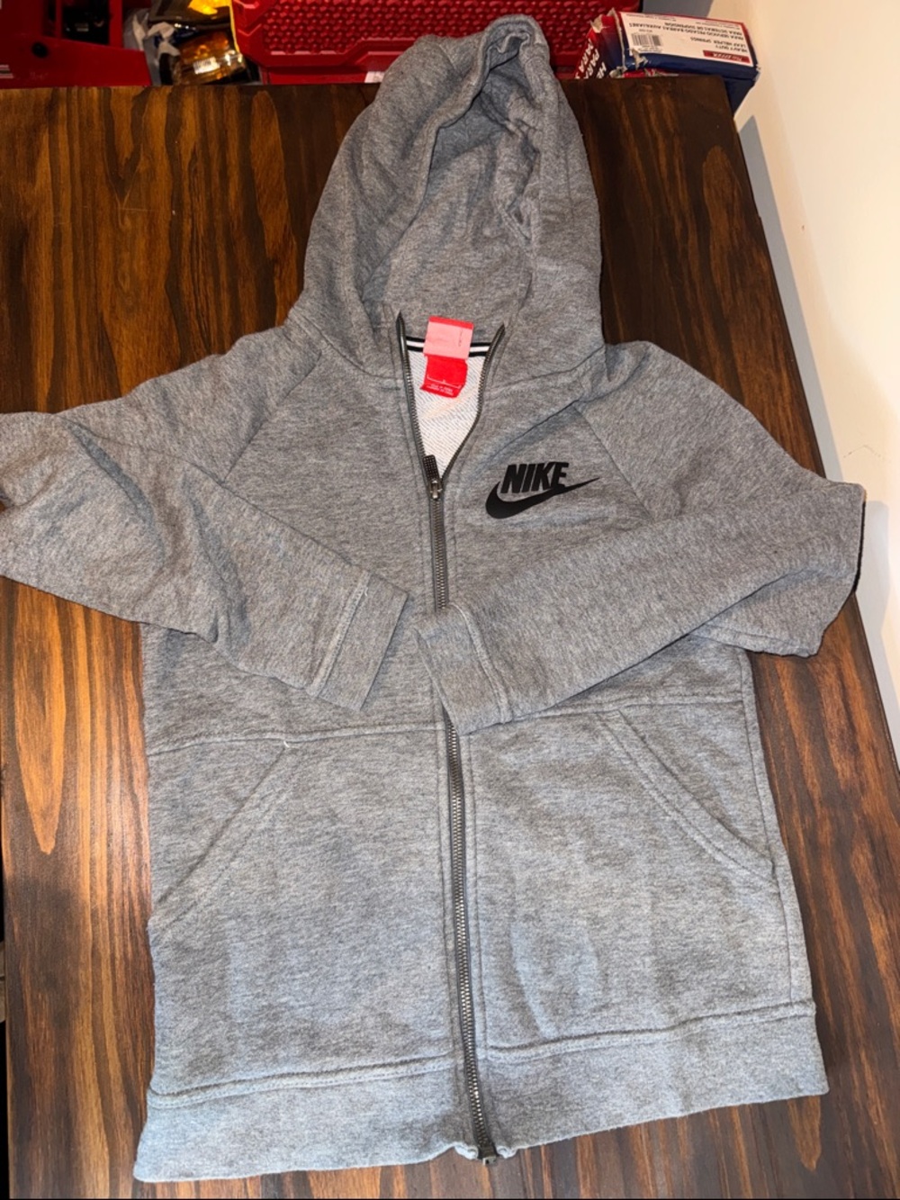 Nike Kids Heather Gray Full-Zip Hoodie with Black Logo